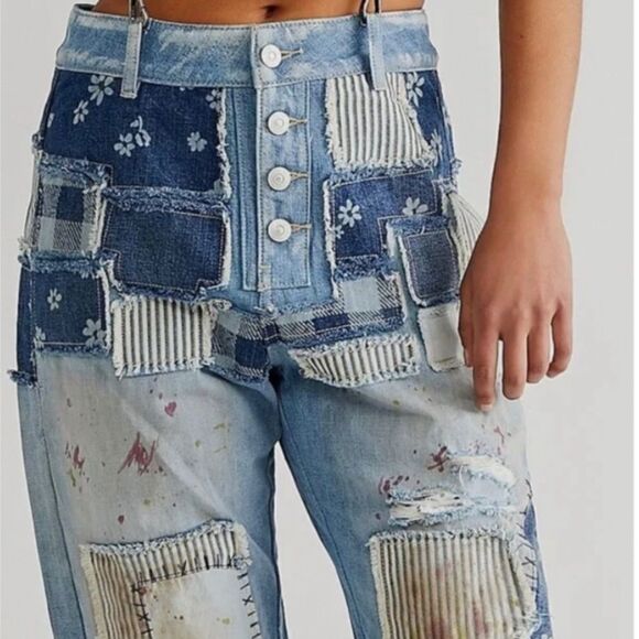 NWT Free People We The free Azale Daisy Patchwork jeans size 30 - Picture 2 of 10
